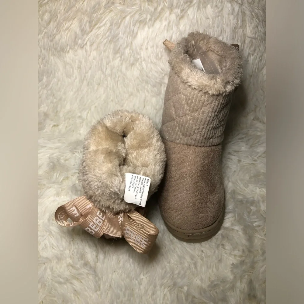 Bebe Kids Beige Boots with Logo Ribbon